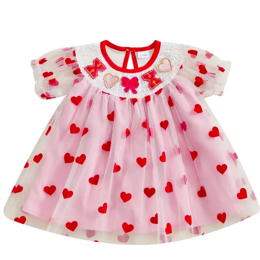 Pink Heart Pattern Girls Dress